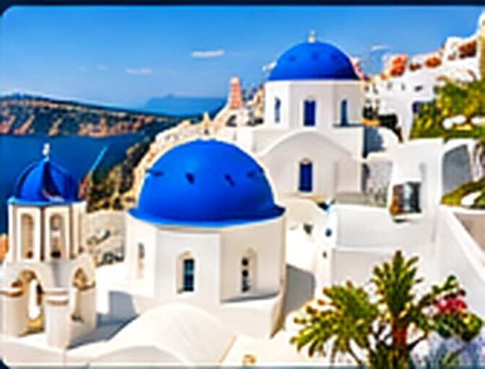 Casas brancas e cúpulas azuis de Santorini